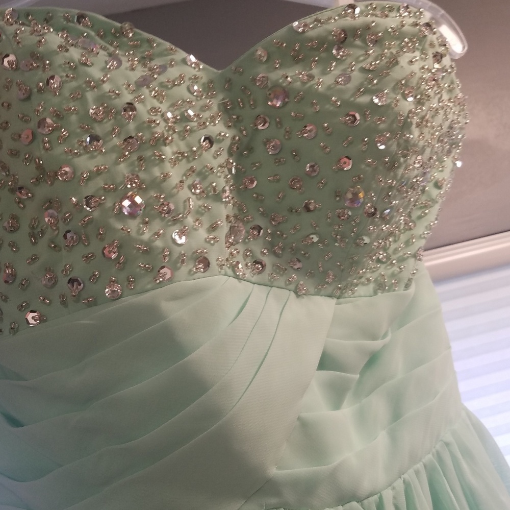 Seafoam Sequin strapless bridesmaid dress